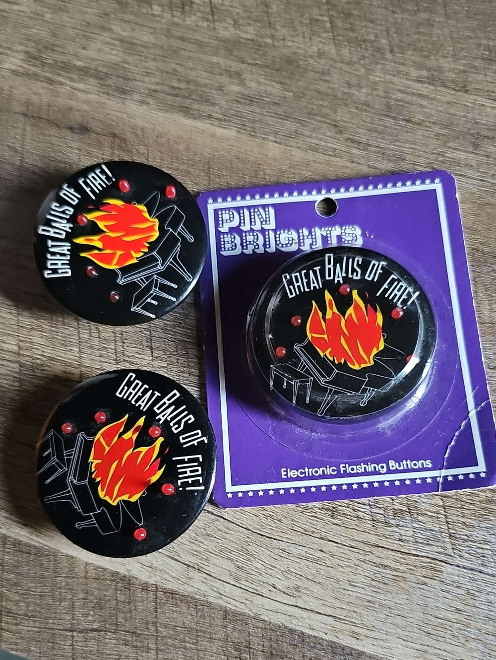 🔥 VTG 1989 'Great Balls of Fire!' Movie Promo Flashing Pins 🔥